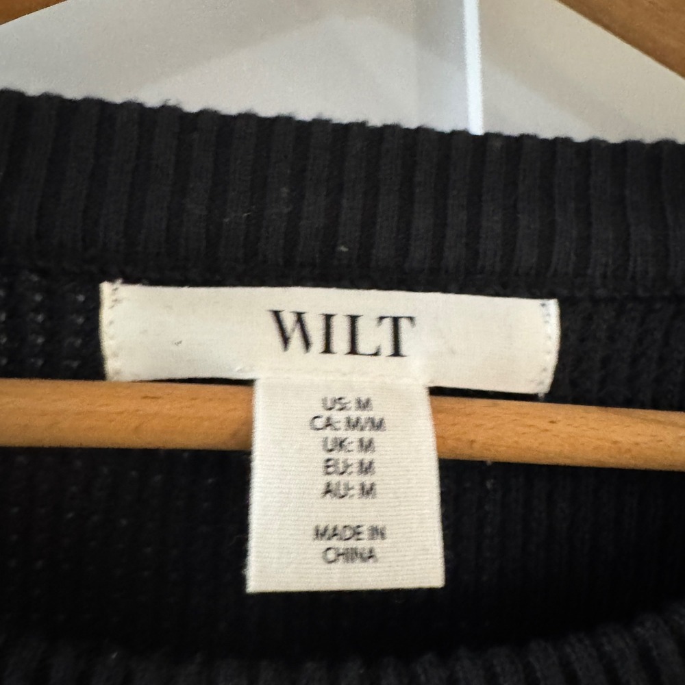 WILT Black Cotton Cashmere Waffle Knit Crewneck Sweater Medium - Picture 3 of 6